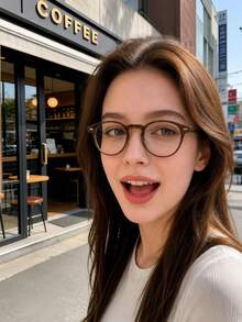 1pc Vintage Tea Color Non-Prescription Clear Lens Glasses - Simple Square And Round Frames, Frame=46mm, Fashionable Lightweight - Light Brown - View 1