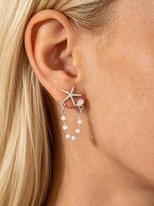 Beach Starfish Shell Earrings, Vacation Style Chain Earrings With Atmospheric Vibe - Multicolor - View 5