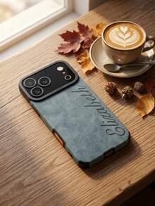 Customized Personalized Name Phone Case, Compatible With IPhone 11 12 13 14 15 16 17 18 Pro Max Plus 17 Air, Korean Luxury Soft PU Leather, 3D DIY Engraved Letters Initial Name, Camera Shockproof Protective Shell, Holiday Gift For Lovers, Friends, Family And Yourself - Green - View 4