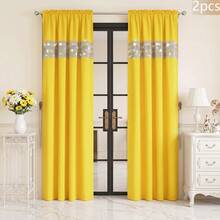 FLYINGCURTAINS Modern Plaid Patchwork Thermal Sunscreen Curtain With Window Rod Bag Style Light Translucent Privacy Window Screen, Farmhouse Style Home Decor Curtain - Yellow - View 10