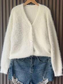 Minimalist Solid Color Velvet Women's Dress, Suitable For Dates, Holidays, And School, Autumn/Winter White - White - View 3