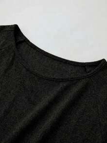 Kaos Lengan Panjang Off-Shoulder Patchwork Renda Manis, Set 2 Potong Atasan Tank Top Serut Slimming Khas Musim Panas Kasual Hitam - Hitam - View 5