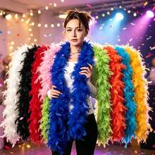 1-5pcs Fluffy Solid Color Feather Scarf, Long Turkey Feather Shawl, Halloween Carnival Birthday Party Cosplay Costume Accessory, Photo Prop DIY Handmade Decoration - A - View 3