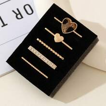 5pcs Fashionable Gold Leopard Print Heart Rhinestone Watch Band Decor Rings, Buckles And Studs For Apple Watch - Gold - View 1