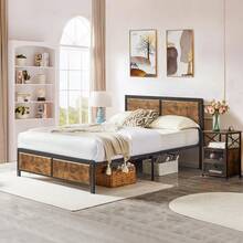VECELO Double Size Bed Frame With Wooden Headboard And Footboard, Metal Platform Bed, Easy To Assembly - Rust Brown - View 6