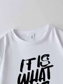大尺碼女款 T 恤，印有「IT IS WHAT IT IS」標語，適合春夏穿著，日常休閒白色 - 白色 - 查看 4