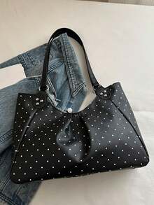 Nicekee Contrasting Polka Dot Pleated Tote Bag, Paired With Star Hanging Decorations, Large Capacity Casual Versatile Shoulder Bag, Suitable Commuting - Multicolor - View 11