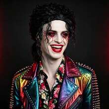 Black Fluffy Curly Ponytail Wig For Men Vintage Rock Style Synthetic Wig For Party Halloween Cosplay Retro Rocker Costume Wig For Stage Performance - Black - View 3