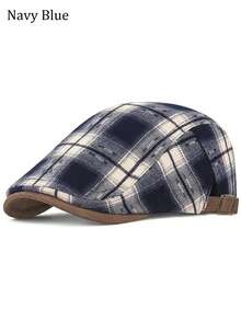 Men Retro Plaid Pattern Adjustable Ivy Flat Cap Casual Newsboy Hat - Plaid - View 9