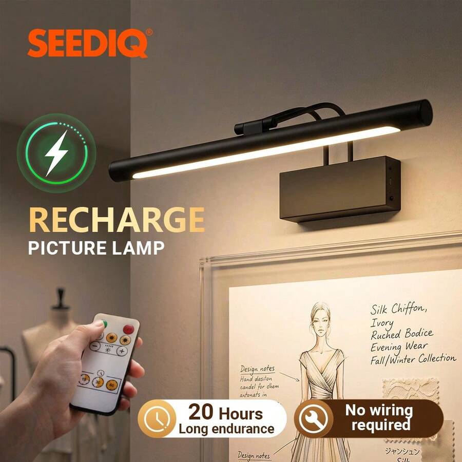 SEEDIQ Rechargeable Art Light CRI 90+ Dimmable Wireless LED Wall Lamp Three-Color Change Battery Powered Indoor Wall Light Picture Light Display Light 40cm - A - View 1