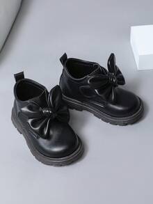 Cute Baby Girl Boots With Bow, Fashion Thick Sole Anti-Slip Princess Shoes - Black - View 5