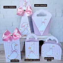 Kit  20 caixas Festa DESMONTADO | Personalizados Gansinhos | Patinhos Rosa | Lembrancinhas | Fazemos todos os temas - 20 caixas (4 de cada modelo) - Visão 2