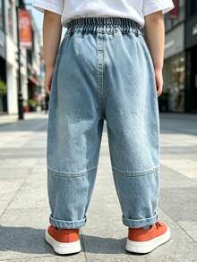 Young Boy Autumn Loose Fit Denim Jeans With Pockets, Suitable For Back To School And Daily Wear - Baby Blue - View 2