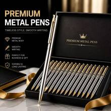 Set Pulpen Ballpoint Stainless Steel Premium 12 Buah | 2 Buah Pulpen Tanda Tangan Logam untuk Bisnis + 5 Isi Ulang Tinta Hitam + 5 Isi Ulang Tinta Biru | Menulis Lancar Tanpa Gangguan Tinta | Pulpen Hadiah Kantor Mewah | Cocok untuk Penandatanganan Bisnis, Catatan Rapat, Penandatanganan Kontrak - Set - View 1