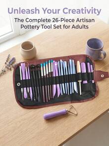 26Pcs Pottery Clay Sculpting Tools Set With Roll Up Bag Stainless Steel Double Ended For Carving Modeling - Multicolor - View 2