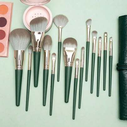Makeup Brushes Brochas De Maquillaje Foundation Brush Makeup Kit Full Set  Vanity Accessories  Makeup Kit Full Set Makeup Set For Women's Makeup And Beauty Care. 14 Pieces. Green Cloud-Shaped Soft-Hair Styling Powder Brush. Portable Brush. Halloween