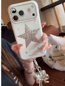 Ins Style Apple 17 Phone Case Sweet Cool Star Pendant Compatible With Apple 17 Pro Max Phone Case 16 Acrylic Protective Cover 18 Pro Max Korean Gentle Style 15 New 18 - White - View 2