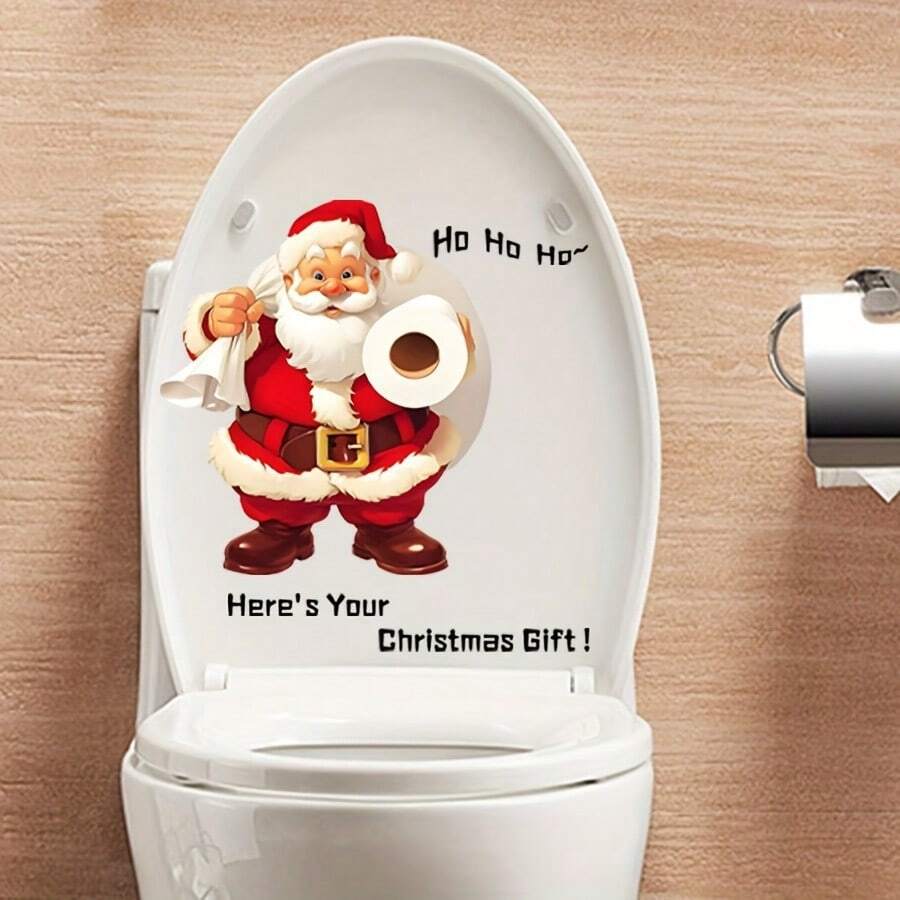 Funny Christmas Santa Claus Toilet Sticker, Removable Vinyl Christmas Bathroom Decal, Holiday Bathroom Decor Gift - 1pc Style a - View 1