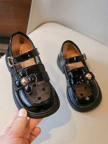 Fashionable New Baby Girl Flat Shoes, Decorated With Sweet Flowers, Breathable Low-Top Design Shoes - Black - View 4
