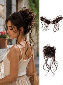 A Loose, Curly Hair Tie Bun With Flowing, Wispy Strands; A Clip-On Updo For Easy Wear And Quick Styling, Suitable For Everyday Wear By Women. - Multicolor - View 9