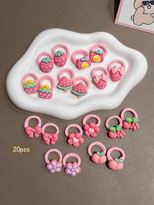 20 piezas de ligas para el cabello con estilo de dibujos animados lindos aleatorios, adecuadas para uso diario - Multicolor - Ver 6