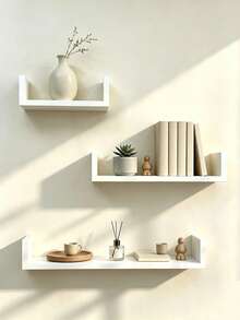 U-Shaped Floating Wall Shelves Set Of 3, Wall Mounted Display Rack,Wooden Wall Mounted Storage Rack, Decorative Display Shelf For Bedroom Living Room Bathroom,Multifunctional Storage Organizer For Books Photos Decorations - View 6
