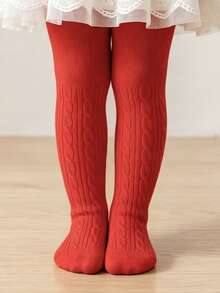 5 Pairs Girls' Candy Color Twisted Cable Knit Vertical Striped Tights, Solid Color Kids' Socks For All Seasons, Double Needle Tights For Girls - Multicolor - View 4