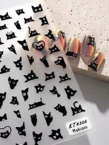 1pc, Multiple Styles Of Minimalist Black Cat Patterns With Various Expressions And Poses, Some Cats Placed Within Heart Outlines, Clean And Exquisite Lines, Cool And Minimalist Overall Style, Self-Adhesive, Suitable For Various Decorative Scenes. - Multicolor - View 2
