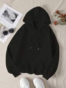 Women's Plus Size Halloween Letter Graphic Sweatshirt, Pullover Style With Drawstring Design, Suitable For Halloween Casual Occasions - Black - View 5