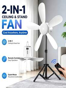 1pc Rechargeable Camping Ceiling Fan With LED Light,Portable Hanging Tent Fan 5‑Blade Quiet 4 Speed Remote Control RGB Ambient Light For Camping Dorm Bed - 1 - View 1