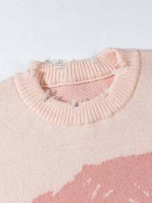 ANDREILEE Halloween Men's Skull Distressed Edge Fashion Casual Crew Neck Long Sleeve Loose Knit Sweater Streetwear Autumn/Winter - Pink - View 8