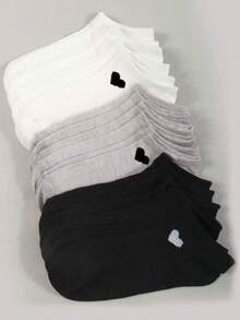 10/15 Pairs Women's Black/White/Grey Solid Color Mesh Breathable Cotton Soft Skin-Friendly Moisture-Wicking Low-Cut Invisible Boat Socks, Minimalist Versatile For Sports, Casual, Business, Daily Wear, All Seasons, Available In 1/5/10/15/20 Pairs - Multicolor - View 1