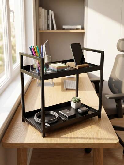 2 Katlı Metal Tezgah Üstü Saklama Rafı, Modern Stil Baharatlık Düzenleyici ve Masaüstü Kozmetik Saklama Rafı, 11.8x6.7x11.8 İnç Yer Tasarruflu Çok Fonksiyonlu Pratik Saklama Rafı, Mutfak Tezgahı, Banyo Lavabosu, Ofis Masası ve Kahve Barı İçin Uygun, Siyah