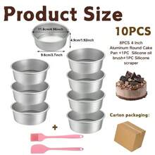 4 Inch Cake Pan With Removable Bottom, Nonstick Aluminum Chiffon Bakeware, With Silicone Brush Spatula Set, Mini Cake Baking - Silver - View 10