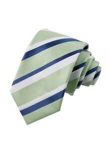 ZLQ&GOU 2 PCS 7cm Sage Green Striped Men's Tie Set, Polyester Jacquard Set Includes Tie And Pocket Square, Suitable For Party Events And Matching With Shirts - Mint Green - View 2