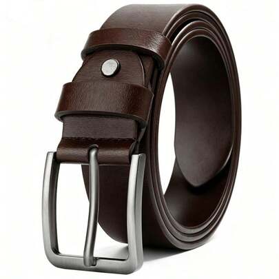 Casual Men's PU Leather Belt, Square Minimalist Alloy Buckle, Suitable For Work, Daily Wear And Gatherings