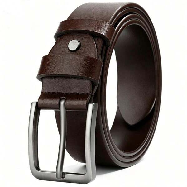 Casual Men's PU Leather Belt, Square Minimalist Alloy Buckle, Suitable For Work, Daily Wear And Gatherings