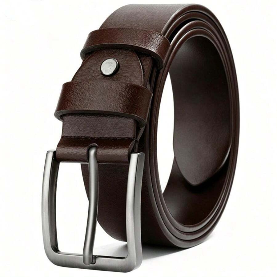 Casual Men's PU Leather Belt, Square Minimalist Alloy Buckle, Suitable For Work, Daily Wear And Gatherings - Brown - View 1