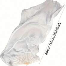 1pc Right-Handed White Long Flowing Dance Fan, Bamboo Ribs With Smooth Faux Silk Long Gauze Fabric, Elegant Drape Enhances Stage Atmosphere, Suitable For Belly Dance, Classical Dance, Art Performance, Party Stage Performance Dance Accessory - Multicolor - View 5
