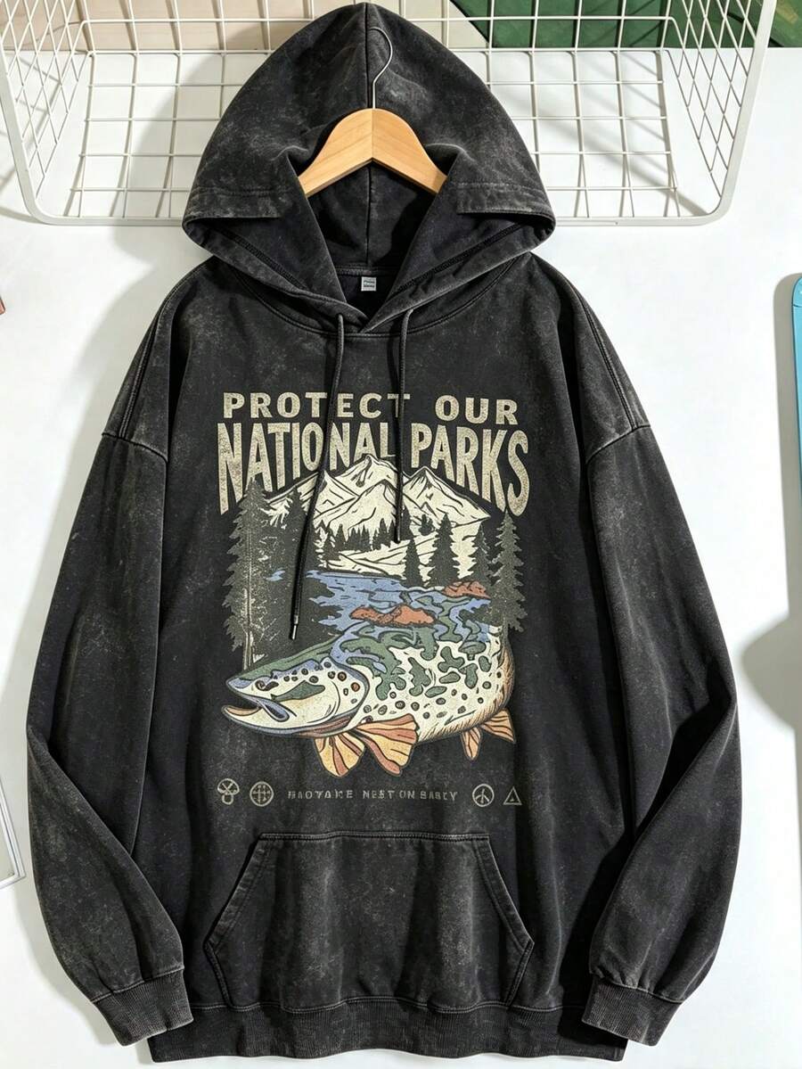 90s National Parks Unisex Sweatshirt Granola Girl Shirt Respect Local Wildlife Pullover Hiking Camping Clothes Wanderlust Shirt - 黑色3 - 查看 1