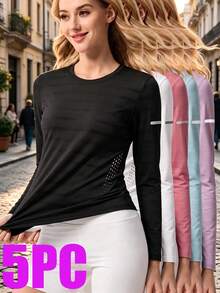 Women's Spring/Autumn Outdoor Casual Quick-Dry Long Sleeve 5-Piece Set, Suitable For Home Wear, Office, Camping, Party And Sports Multi-Function Outfit - Multicolor - View 2