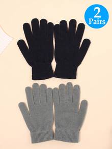 3PCS/2PCS/1PC Winter Knitted Warm Gloves Unisex Solid Color Elastic Finger-Separated Cycling, Outdoor Work Cold-Proof Woolen Gloves - Solid Color - View 17