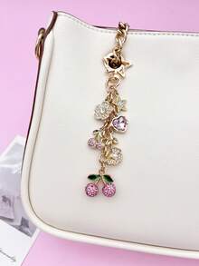 1pc/2pcs, Charming Pink Rhinestone Cherry Heart Pendant Bag Charm, Women's Handbag/Backpack/Shoulder Bag Accessory, Women's Travel Essential Keychain, Car Accessory, Room Decor, Fun Gift For Friends Back To School - Multicolor - View 3