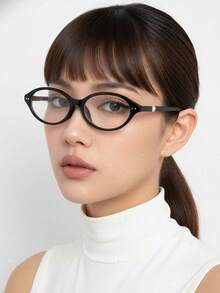 1 Pair Women's Black Oval Photochromic Gray Daily Wear Personalized Minimalist Plain Lens Glasses - Black - View 1