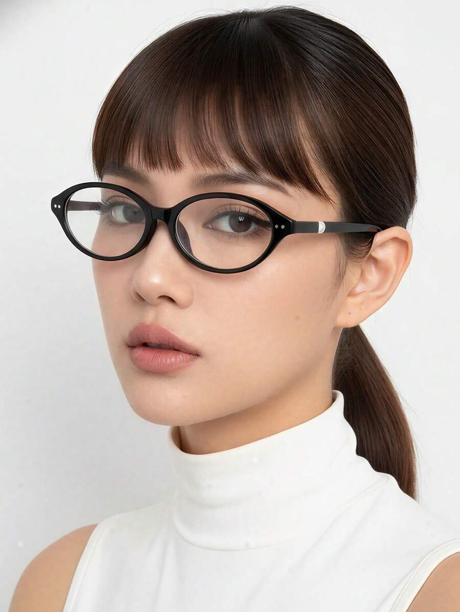 1 Pair Women's Black Oval Photochromic Gray Daily Wear Personalized Minimalist Plain Lens Glasses - Black - View 1