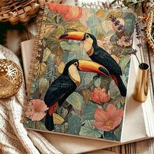 1PC Hand-Painted Rainforest Toucan A5 Notebook Daily Records Office Memo Classroom Notes Travel Handbook Portable Writing Book, Suitable For Professionals, Students And Office Use - Perfect Gift Choice, Art Cover Design, Multifunctional - Multicolor - View 5