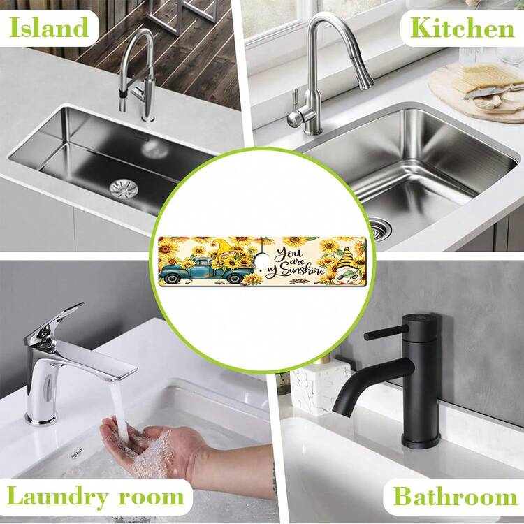 1pc Thanksgiving Floral Pattern Rubber Faucet Splash Guard, Bathroom Faucet Splash Pad, Mud Guard, Moisture-Proof Anti-Slip Faucet Pad, Kitchen Countertop Accessory. Protect Your Kitchen Countertop. - Multicolor - View 8