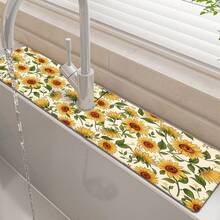 1pc Sunflower Pattern Rubber Faucet Splash Guard, Bathroom Faucet Splash Pad, Mud Guard, Moisture-Proof Non-Slip Faucet Pad, Kitchen Countertop Accessory. Protect Your Kitchen Countertop. - Multicolor - View 5