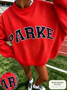 2026New Arrival Bestseller Women's Casual "PARKE" Letter Print Loose Pullover Sweatshirt, Encountering Lazy Fashion, Women's Graphic Tops Clothes. - 紅色 - 查看 11