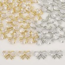 1/10Pcs Copper Bow‑Knot Cubic Zirconia Charms Pendants, For DIY Bracelet Necklace Jewelry Making, Gold & Silver Are Available For Selection - DIY Bow Charm - View 2
